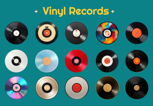 Colorful Vintage Vinyl Records Element Design Set