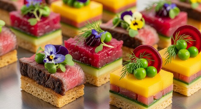 A beautifully arranged selection of gourmet appetizers on a silver platter