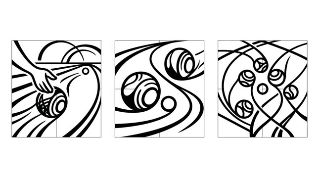 Abstract Bowls Game Sequence in Black and White