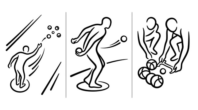 Abstract Line Art Depicting Bocce Ball Players in Action