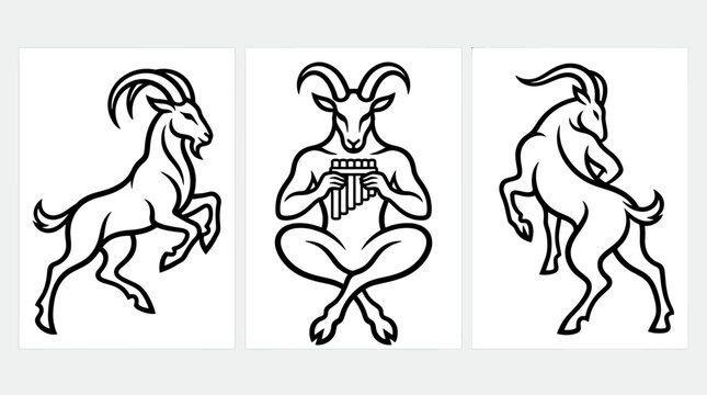 Set of Goat Silhouettes in Various Poses