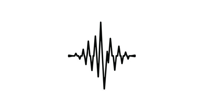 Audio waveform shows a black sound frequency signal centered on a pure white background with ample copy space.