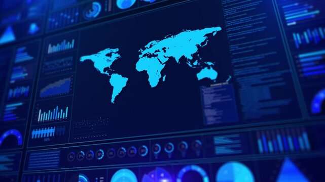 Global Business Analytics Dashboard Data Visualization Interface Professional dashboard interface world map charts analytics data business intelligence tracking. finance, reporting, enterprise systems