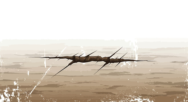 Abstract Spiky Object Floating in a Desolate Landscape