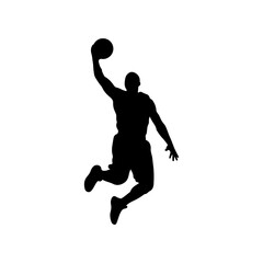 Solid basketball athlete performing slam dunk in dynamic action pose Vector illustration © Roni