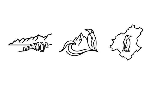 Minimalist Penguin Emblems and Logos in Black and White