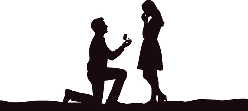 Man proposing marriage to woman with ring getting married black and white proposal marriage