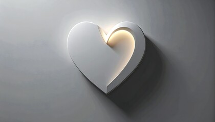 Obraz premium A glowing white heart-shaped light fixture mounted on a dark gray wall emits warm soft illumination.