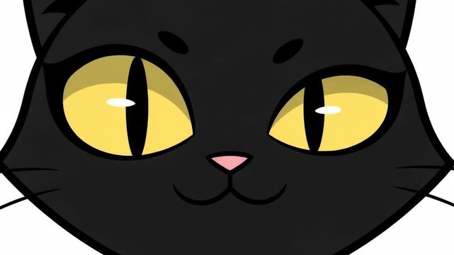 Vibrant Animated Black Cat Character with Striking Yellow Eyes and Curious Gaze.