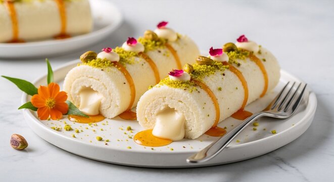 Syrian halawet el jibn with ashta cream on white plate