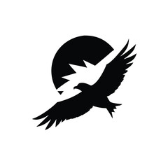 Fototapeta premium Silhouette of an eagle flying through a broken sun, symbolizing freedom and power