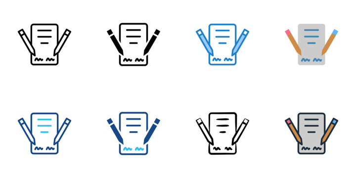 Contracts icons set multiple style collection. Editable stroke 
