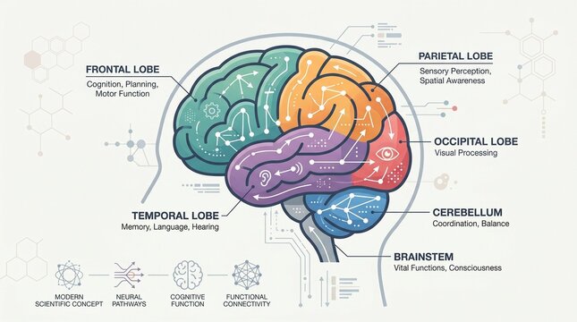 Anatomy of Human Brain Infographic Vector Illustration and Scientific Medical Diagram