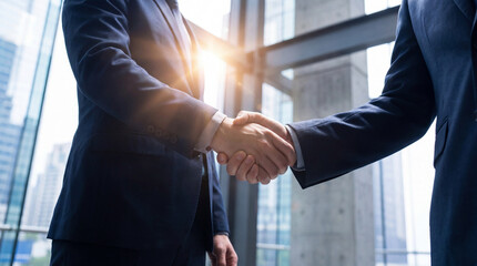 Professional business men shaking hands, symbolizing successful partnership, a new agreement, and trust. © Talia