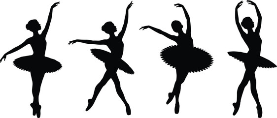 Four black ballet dancers in silhouette performing poses © MDRAJU