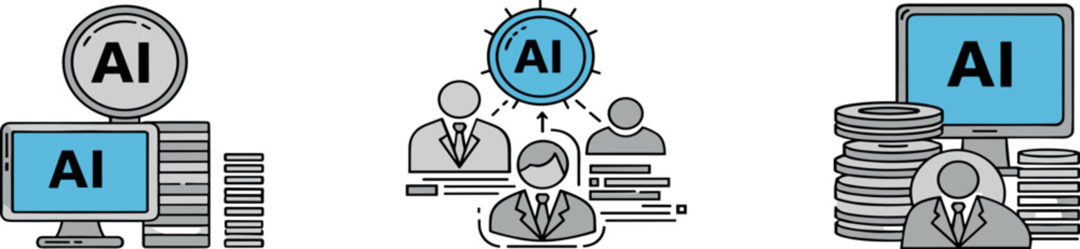 Artificial intelligence business concept illustration featuring ai technology data management and corporate analytics systems in modern flat style