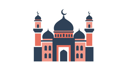 Obraz premium Stylized illustration of a mosque with crescent moon and towers on white