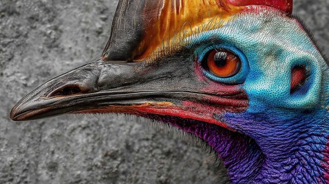 Colorful Close-Up of Cassowary Bird with Vibrant Feathers