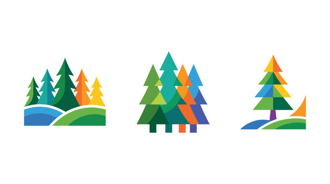 Stylized Colorful Pine Tree Logos and Designs