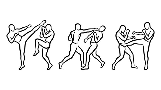 Muay Thai Fight Sequence in Line Art Style