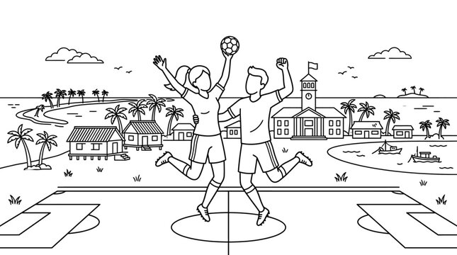 Excited Beach Handball Players Celebrating Victory