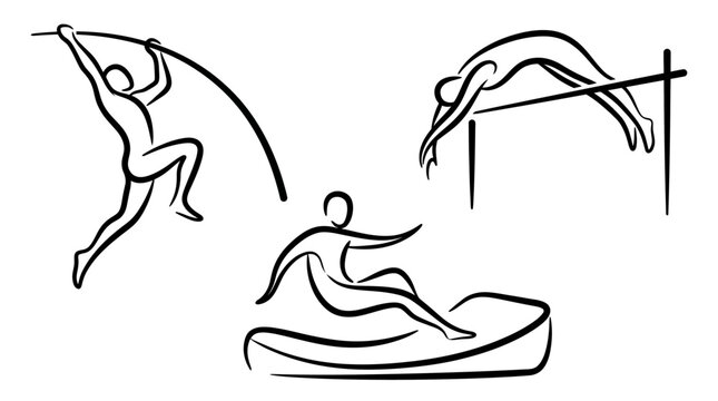Athletic Pictograms of Pole Vault High Jump and Kayaking
