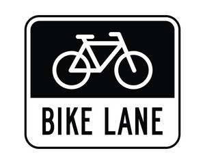 Fototapeta premium Bike Lane Sign Vector Black White Bicycle Road Sign, Minimal Cycling Lane Signage for Urban Transport, Traffic Guidance and Road Safety Design