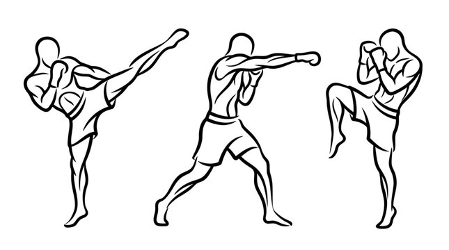 Martial Arts Poses Kick Punch and Knee Strike