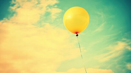 Obraz premium Vintage Yellow Balloon Floats in Gigapixel Sky