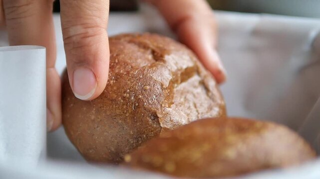 Fresh bread rolls served at a local bakery in the morning