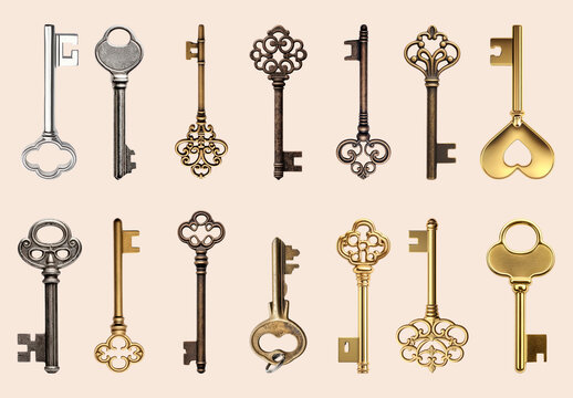 Vintage Ornate Keys Collection Displayed Design Set