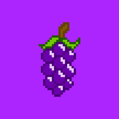 Fototapeta premium Pixel Art of a Purple Grapes with Leaves