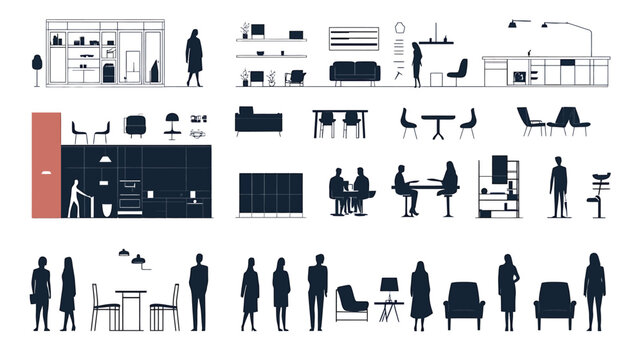 Collection of Architectural Elements and People Silhouettes for Design.