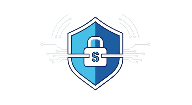 Digital Security Shield with Lock and Dollar Symbol, Financial Data Protection