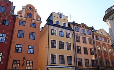Obraz premium Colorful buildings at Stortorget square in Gamla Stan, Stockholm's Old Town 