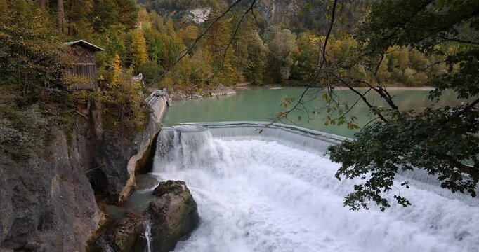 Lechfall river dam waterfall in Fussen, Germany