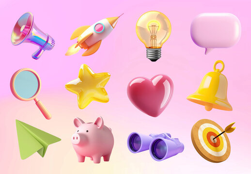 Colorful 3D Icons Element Set