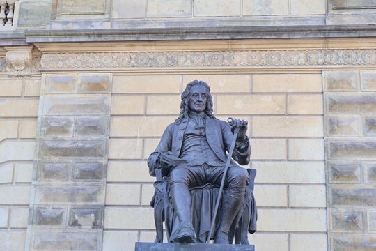Bronze statue of Ludvig Holberg located in front of the Royal Danish Theatre in Copenhagen, Denmark