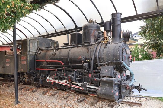 Vintage steam locomotive, commonly known as "Ćiro," is a narrow-gauge train on display in Travnik, Bosnia and Herzegovina. 
