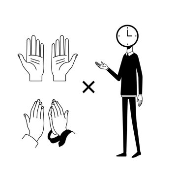 Hand gesture variations with clock head businessman illustration