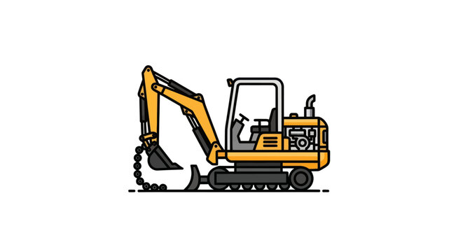 Yellow Mini Excavator Isolated on White Background