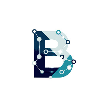 A large blue and teal letter B with connected nodes and lines