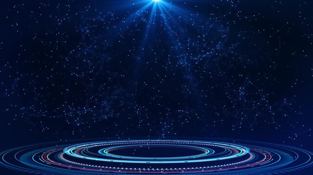 podium Futuristic showcase with platform for product displaying. Empty modern stage display Perfect for awards, ceremonies, product showcases, or luxury-themed presentations. glitter, spotlight beams,