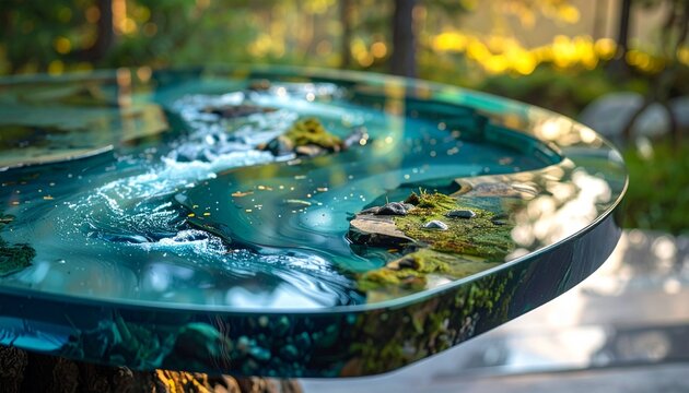 Modern Epoxy Resin Table with River Design and Natural Elements