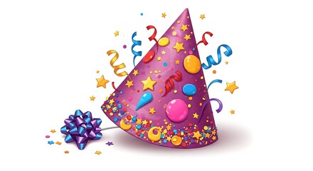Obraz premium Festive Fun: Cartoon Party Hat & Bow
