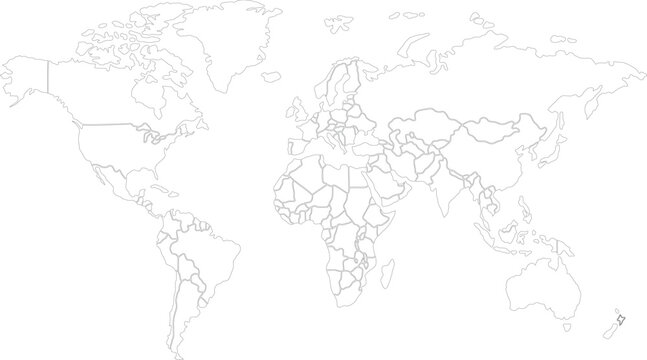 World Map Outline Vector Global Continents Geography Minimalist Design Background