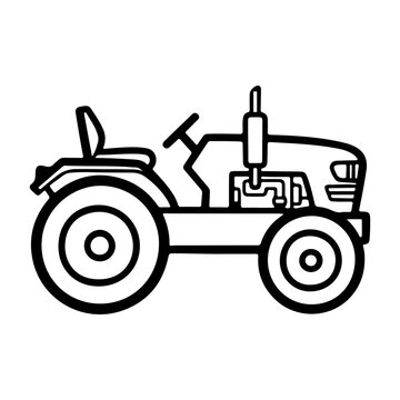Hand drawn outline of a small farm tractor with simple shapes and clean stroke On white Background Vector illustration