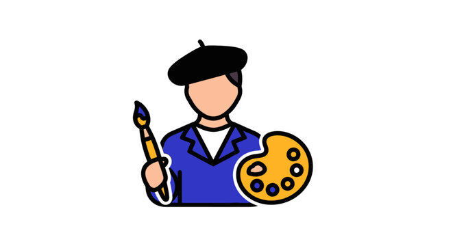Cartoon painter with art supplies.