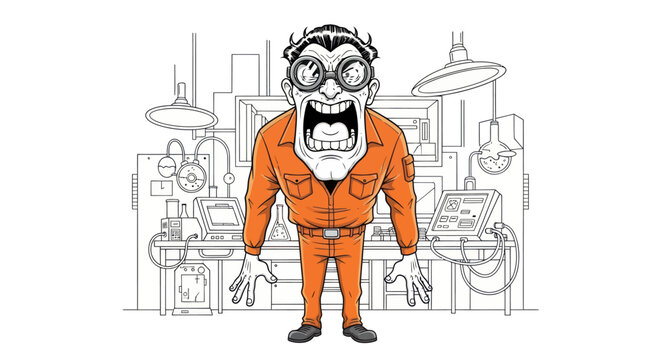 Cartoon character in orange jumpsuit.