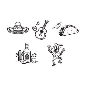 Cinco de mayo lineart Illustration vector Cinco de mayo elements vector  Illustration 
